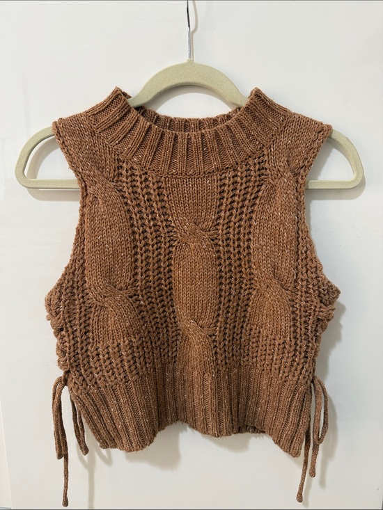 Kerisma Sweaters - Kerisma Cable Knit Sleeveless Turtleneck Vest - Chestnut Brown